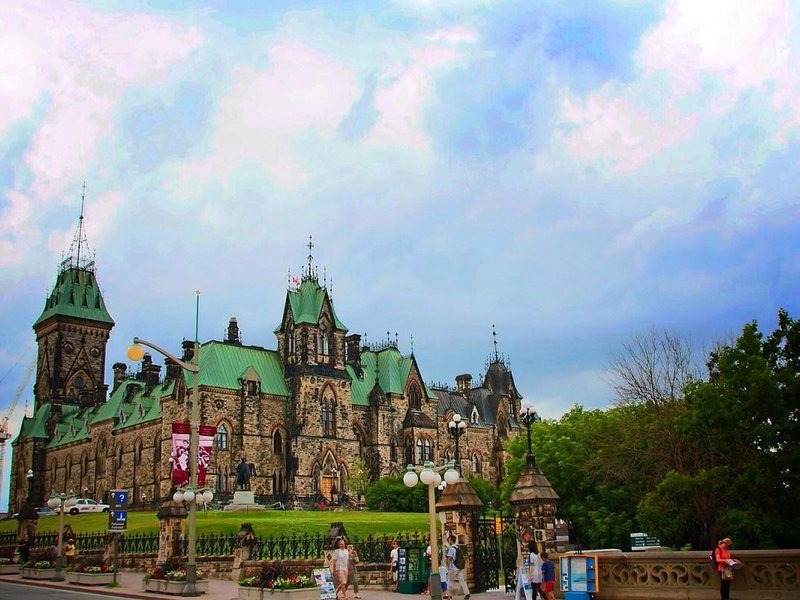 The Parliament buildings in Ottawa seen from the grounds